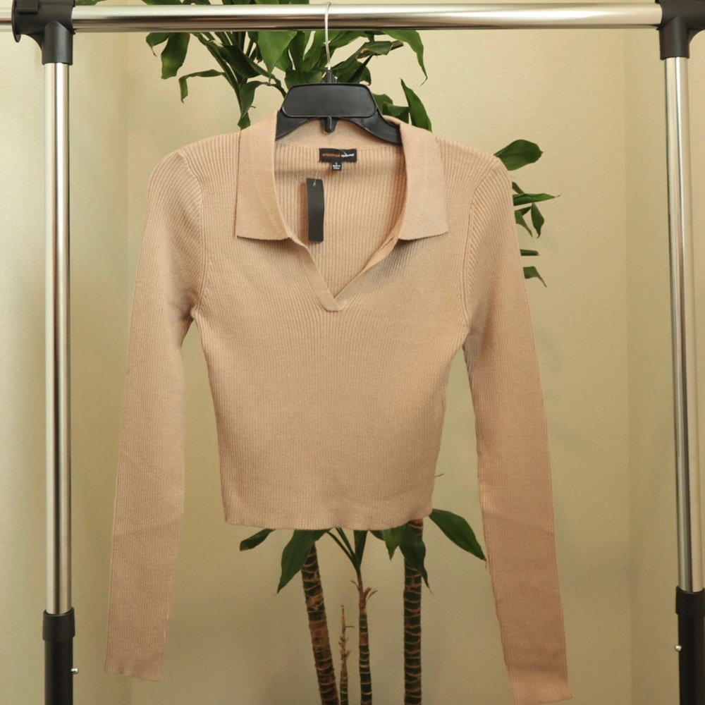 Beige Long Sleeve v Neck